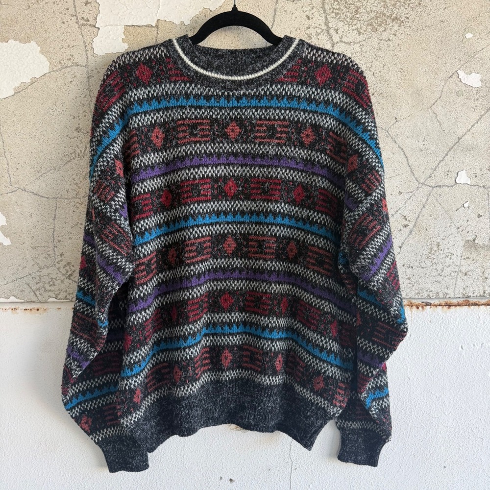 Vintage Sweater Grandpacore Geometric Knit Crewneck 90s Pullover McGregor Men XL